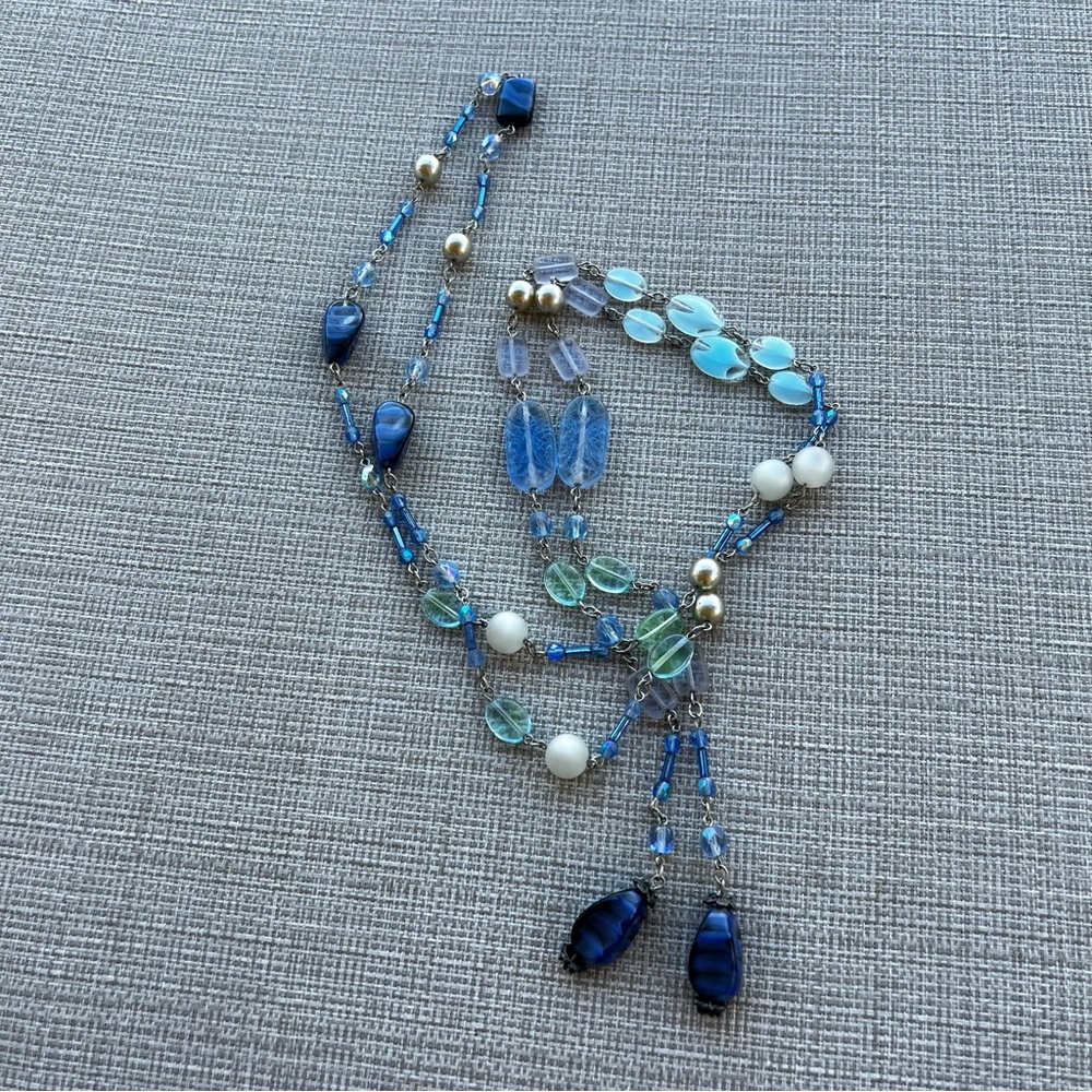 Multi-Strand Blue Glass Bead Necklace - Women's Jewelry